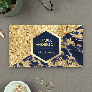 Gold Glitter Navy Blau Marmor Makeup Artist Visitenkarte