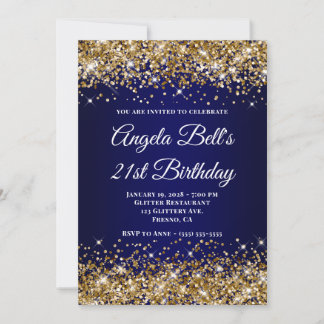 Gold Glitter Navy Blau Ombre 21. Geburtstag Einladung