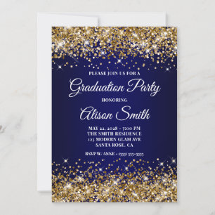 Gold Glitter Navy Blau Ombre Abschlussfeier Einladung