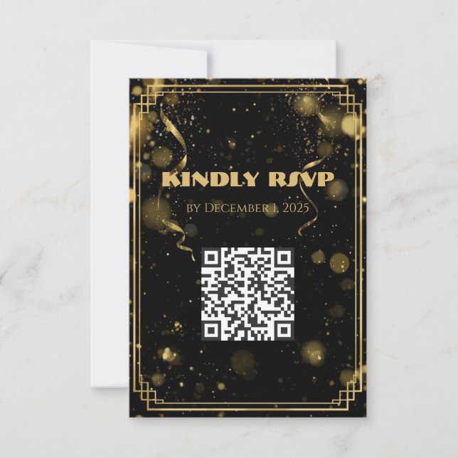 Gold Glitter New Year’s Eve RSVP Card | Elegant Dankeskarte (Vorderseite)