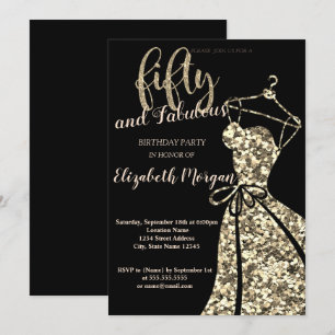 Gold Glitter Pailletten Kleid, Schwarz 50. Geburts Einladung