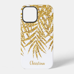 Gold Glitter Palmenwedel Name Personalisiert Weiß iPhone 12 Hülle
