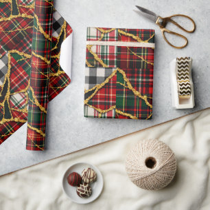 Gold Glitter Patchwork Karo Weihnachten Geschenkpapier