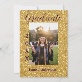 Gold glitter photo graduation add name class text einladung