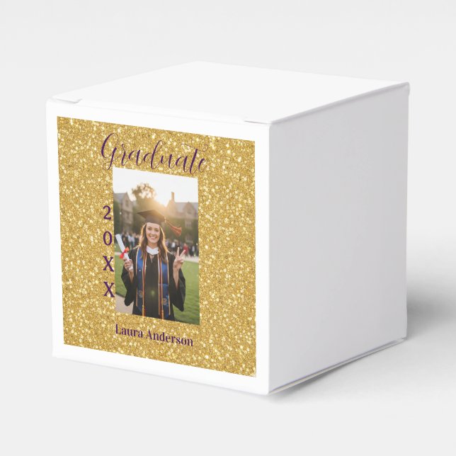 Gold glitter photo graduation add name class text geschenkschachtel (Vorderseite)