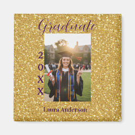 Gold glitter photo graduation add name class text magnet