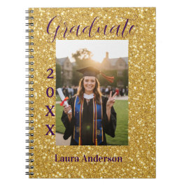 Gold glitter photo graduation add name class text notizblock