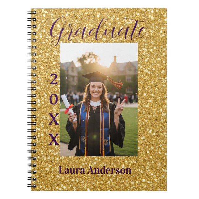 Gold glitter photo graduation add name class text notizblock (Vorderseite)
