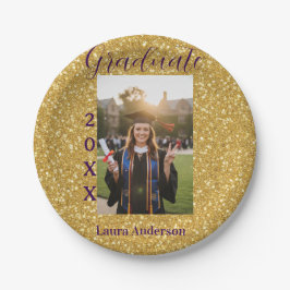 Gold glitter photo graduation add name class text pappteller