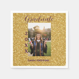 Gold glitter photo graduation add name class text serviette