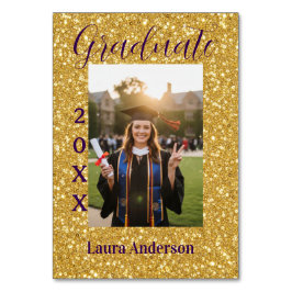 Gold glitter photo graduation add name class text tischnummer