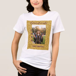 Gold glitter photo graduation add name class text Tri-Blend shirt