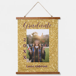 Gold glitter photo graduation add name class text wandteppich mit holzrahmen
