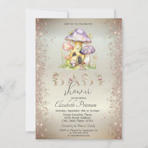 Gold Glitter Pilz Häuser Baby Shower Einladung