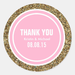 Gold Glitter Pink Benutzerdefiniertes Danke Etiket Runder Aufkleber
