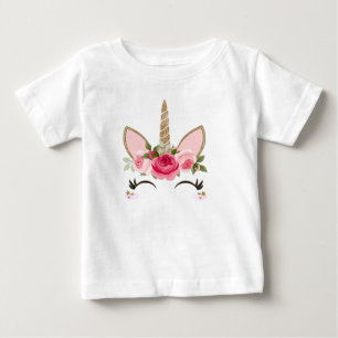 Gold Glitter & Pink Floral Einhorn Trendy Baby T-shirt