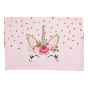 Gold Glitter & Pink Floral Einhorn Trendy Kissenbezug