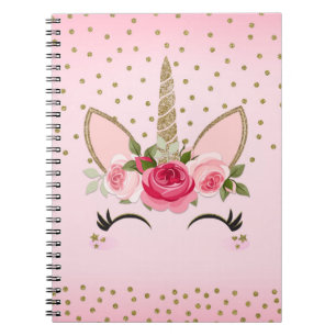 Gold Glitter & Pink Floral Einhorn Trendy Notizblock