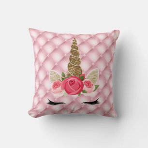 Gold Glitter & Pink Rosen Einhorn Mädchen Trendy Kissen