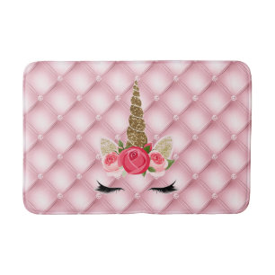 Gold Glitter & Pink Rosen Einhorn Trendy Süß Badematte