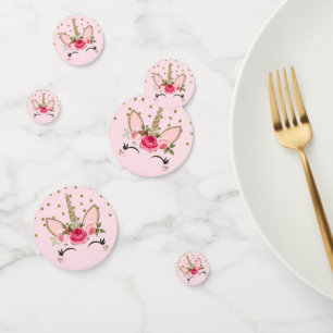Gold Glitter & Pinke Florale Einhorn Geburtstagsfe Konfetti