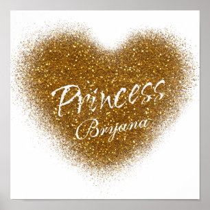 Gold Glitter PRINCESS Herz Kinderzimmer Wandbild Poster