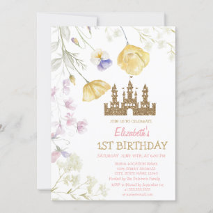 Gold Glitter Prinzessinnen Schloss Wildblumen Gebu Einladung