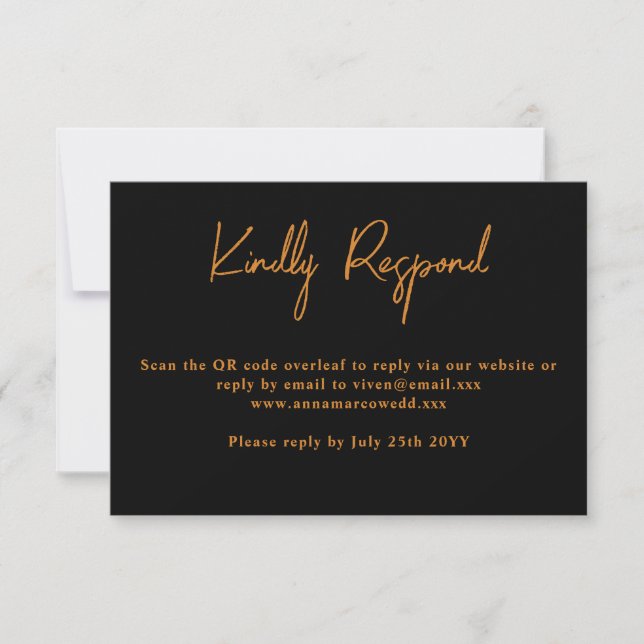 Gold Glitter QR Code Hochzeit RSVP Karte (Vorderseite)