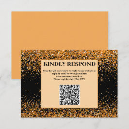 Gold Glitter QR Code Hochzeit RSVP Karte