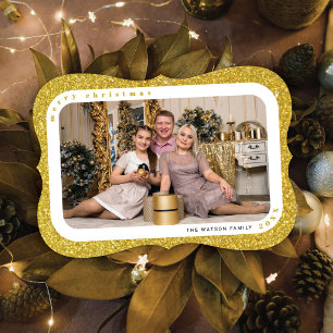 Gold Glitter Rahmen Foto Familie Weihnachtskarte Feiertagskarte