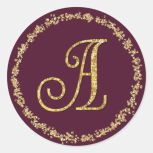 Gold Glitter Rand Monogramm 3 Jede Farbe Runder Aufkleber