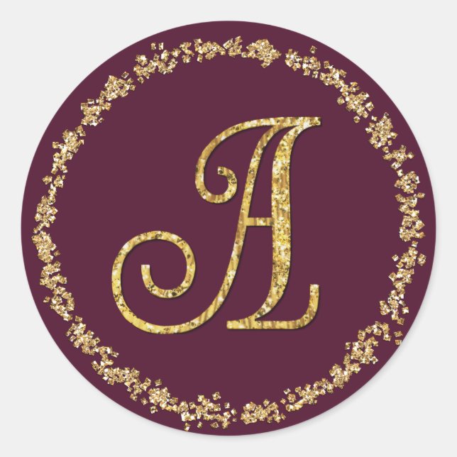 Gold Glitter Rand Monogramm 3 Jede Farbe Runder Aufkleber (Vorderseite)