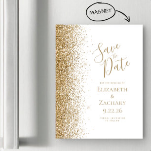 Gold Glitter Rand Weiße Magnetische Save-the-Date- Magnetkarte