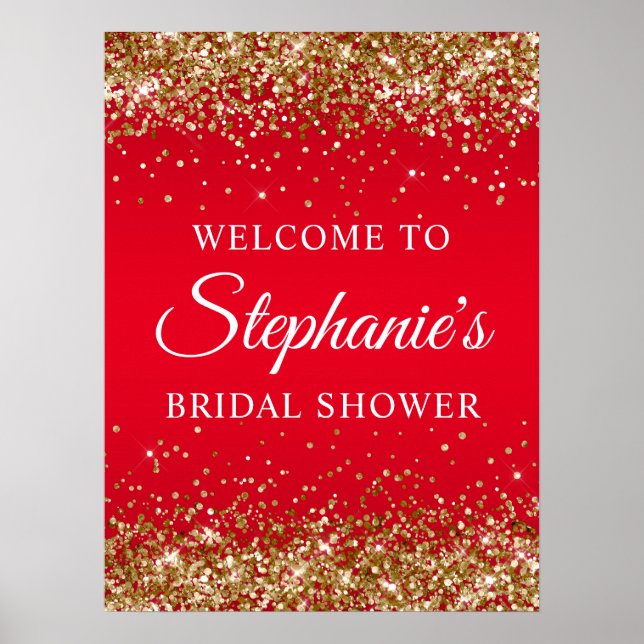 Gold Glitter Red Bridal Shower Welcome Poster (Vorne)
