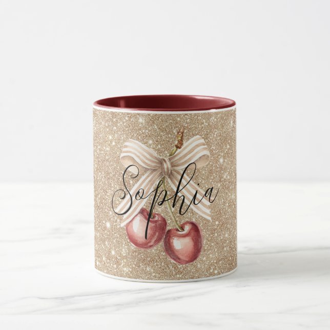 Gold Glitter Red Cherries Tasse (Zentrum)