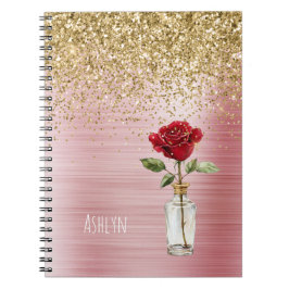 Gold Glitter Red Rose Notizblock