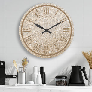 Gold Glitter römische Ziffer Funkeln Mädchenhaft Große Wanduhr
