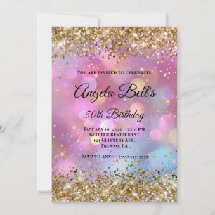Gold Glitter Rosa Bokeh Einladung