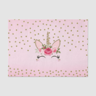 Gold Glitter & Rosa Floral Einhorn Geburtstagsfeie Seidenpapier