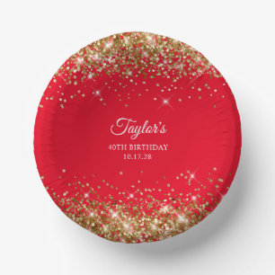 Gold Glitter Rot 40. Geburtstag Pappteller
