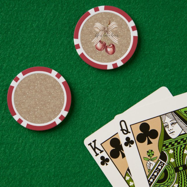 Gold Glitter Rote Kirschen Pokerchips (Pokertisch (doppelt))