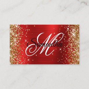 Gold Glitter Roter Folien-Fancy-Monogramm Visitenkarte