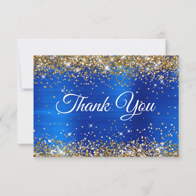 Gold Glitter Royal Blue Foil 50th Birthday Dankeskarte (Vorderseite)
