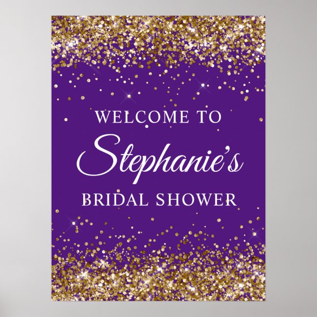 Gold Glitter Royal Purple Bridal Shower Welcome Poster (Vorne)