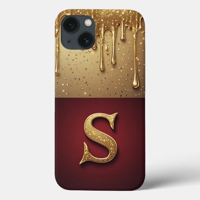💎 Gold Glitter S Monogramm mit tropfendem Custom Case-Mate iPhone Hülle (Rückseite)