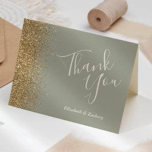 Gold Glitter Salbei Grün Hochzeits-Dankeschön Karte