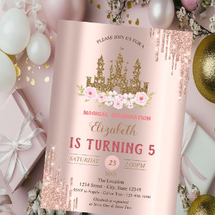 Gold Glitter Schloss, Rose Gold Tropfen Geburtstag Einladung