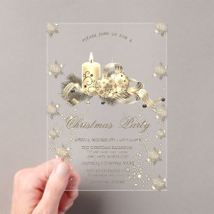 Gold Glitter Schneeflocken Kerzen Kugeln Weihnacht Acryleinladungen