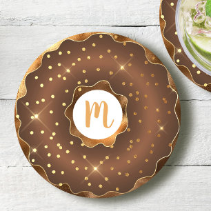 Gold Glitter Schokoladen-Donut-Monogramm bold glam Runder Pappuntersetzer