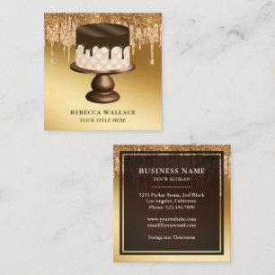 Gold Glitter Schokoladen-Tropfen Zuckerguss Torte  Quadratische Visitenkarte